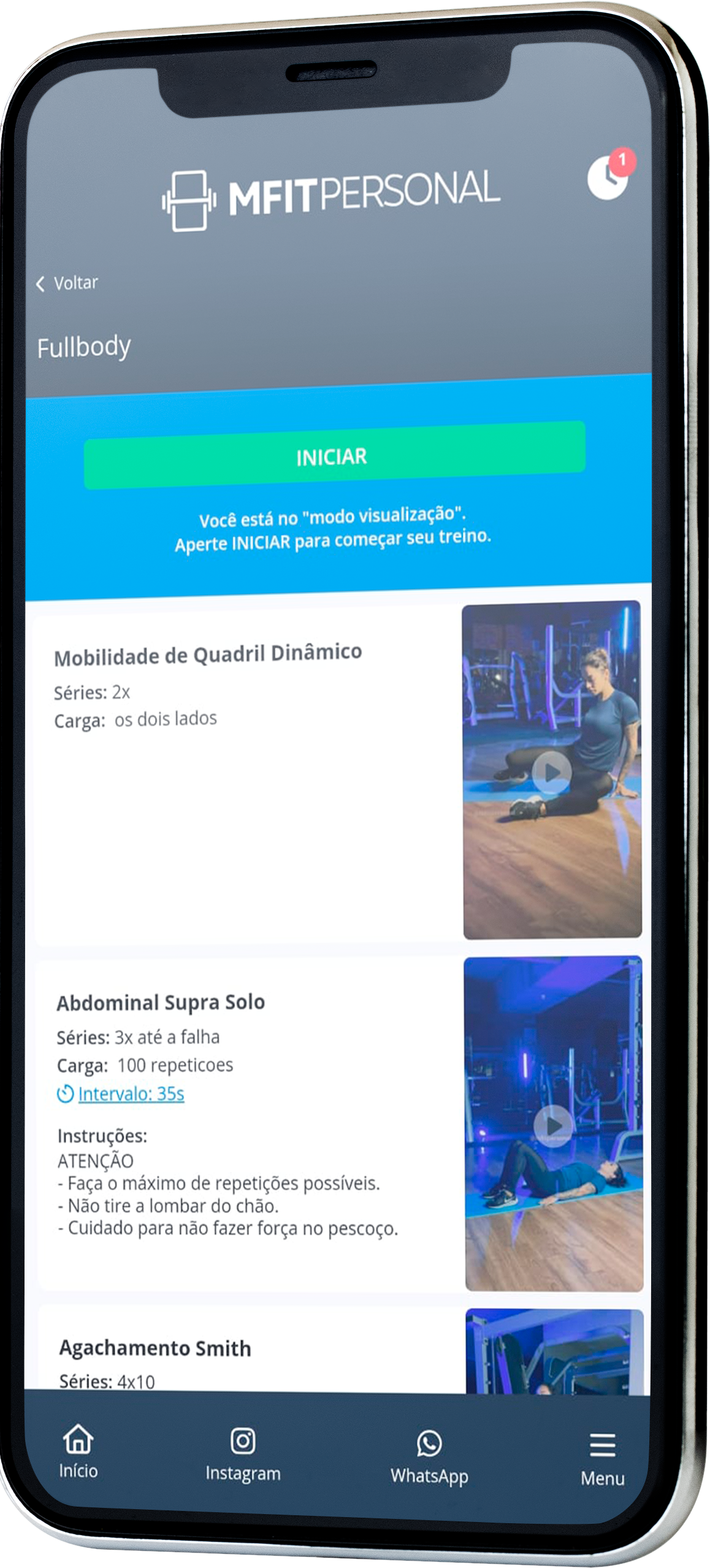 Aplicativo MFIT aberto em um celular